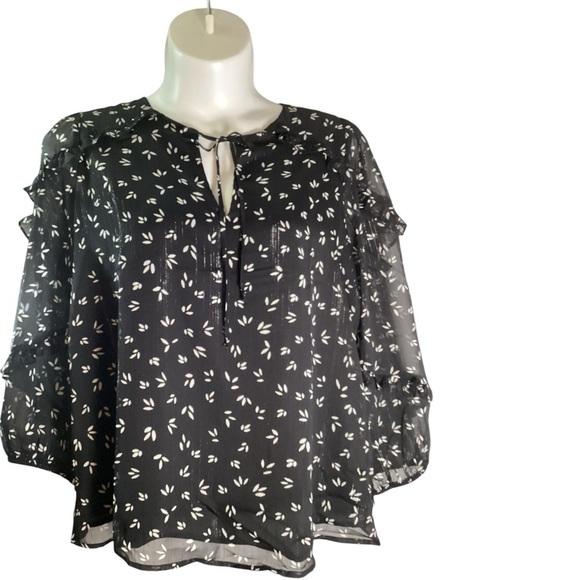 Sugarlips, Black and White Boxy Blouse with Mandarin Collar, Size 3X - Picture 5 of 9
